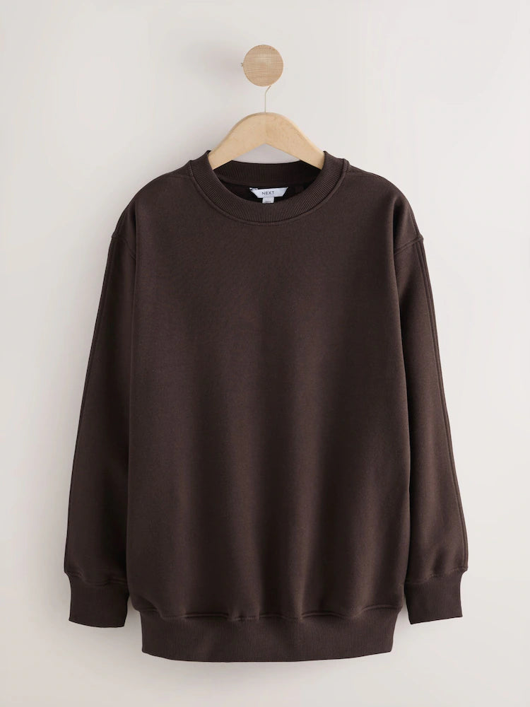 Chocolate brown - Relaxed Fit Essentials Longline Sweatshirt with pockets