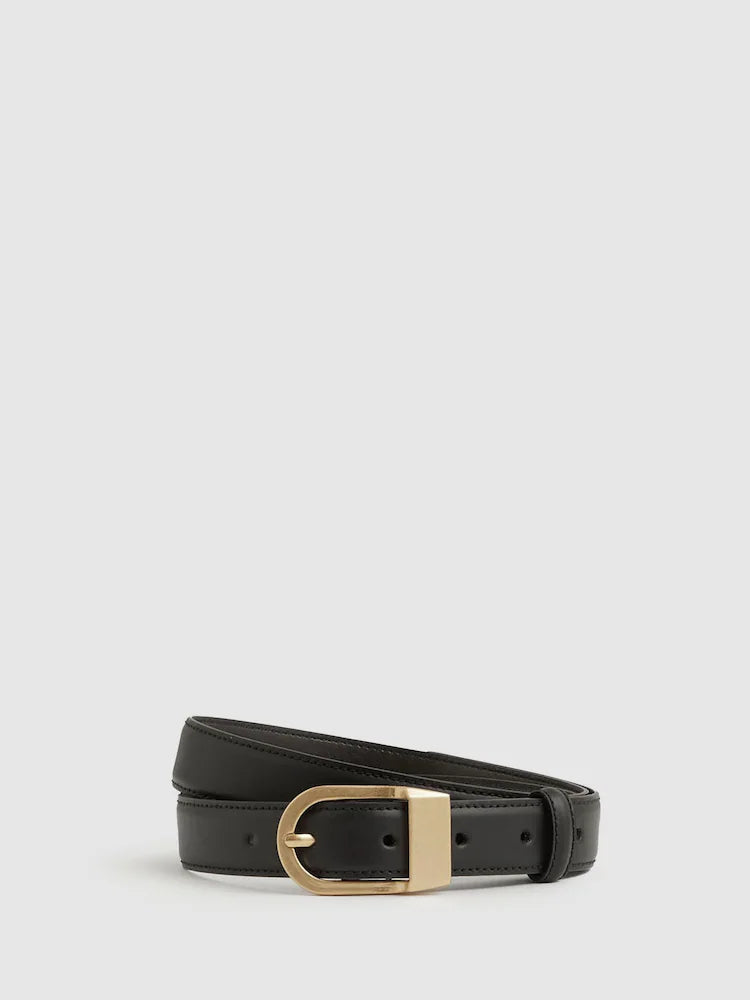 Black - Reiss - Hazel - Leather belt with curved buckle