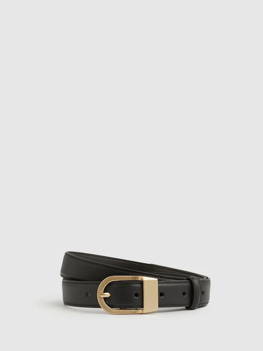 Black - Reiss - Hazel - Leather belt with curved buckle