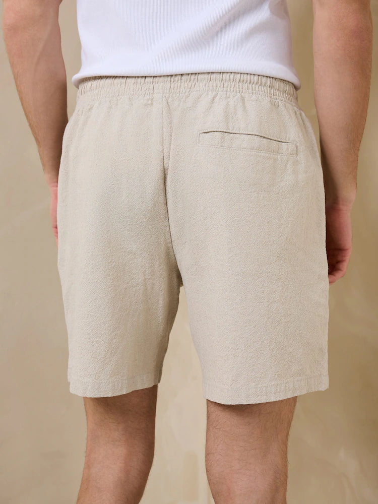 Neutral - Shorts made from a structured cotton-linen blend with drawstring