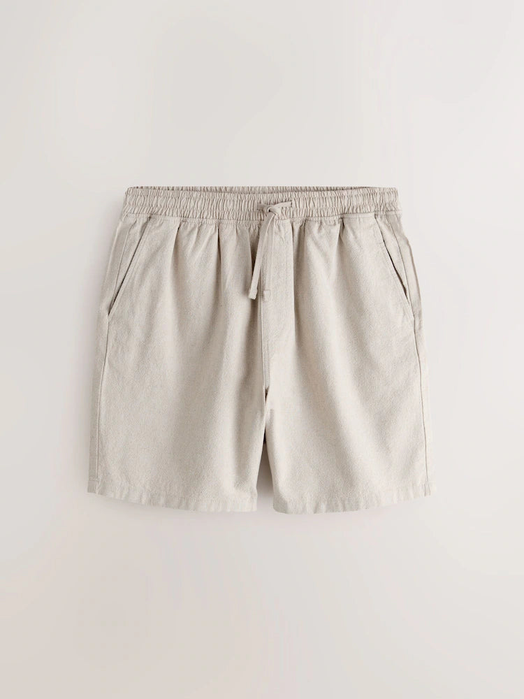 Neutral - Shorts made from a structured cotton-linen blend with drawstring