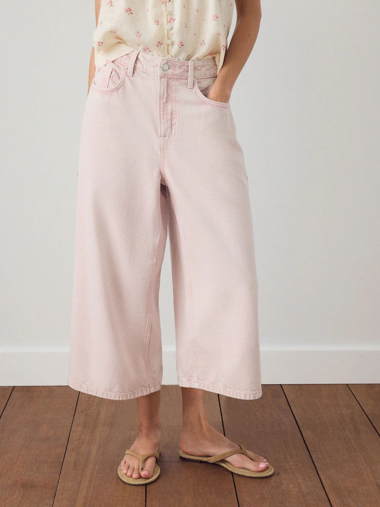 Light pink - cropped wide-leg jeans