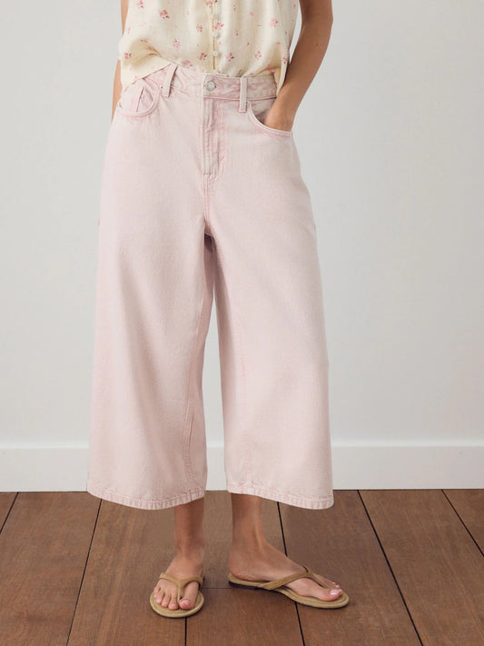 Light pink - cropped wide-leg jeans