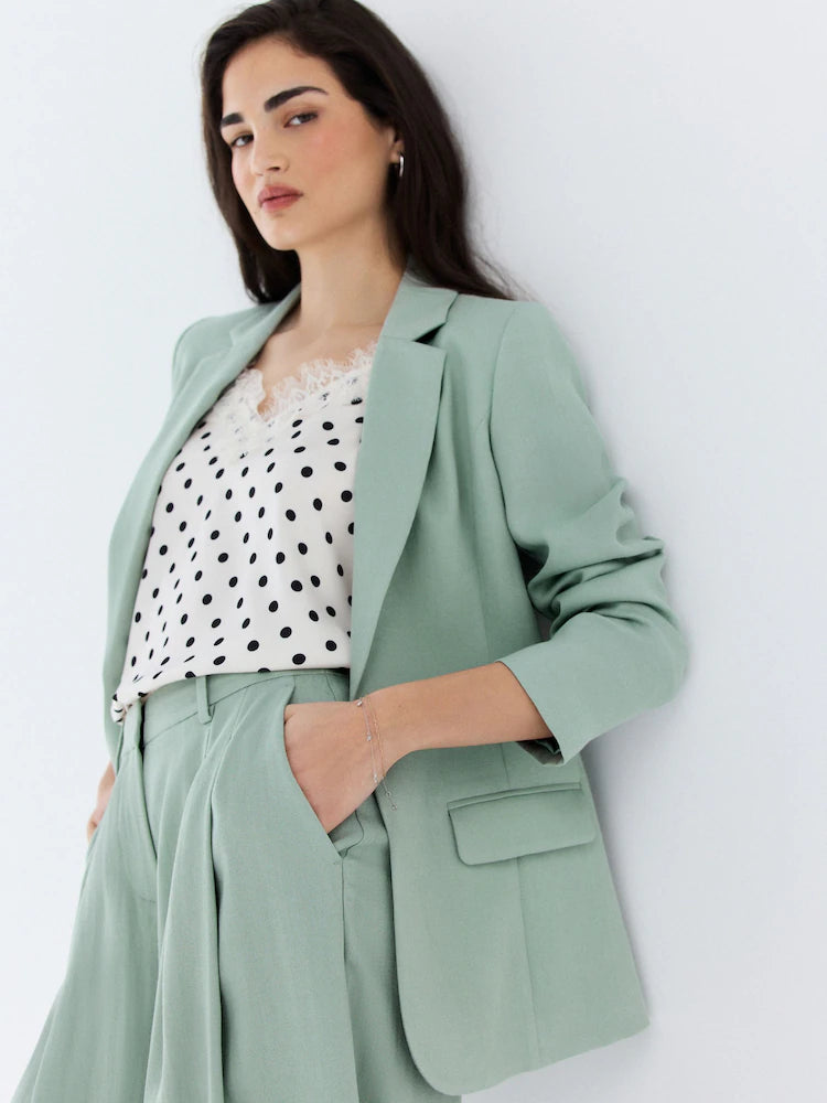 Sage green - Single-breasted blazer in crinkle fabric