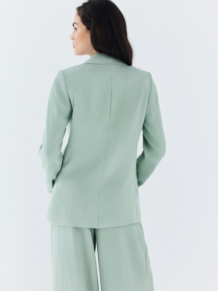 Sage green - Single-breasted blazer in crinkle fabric