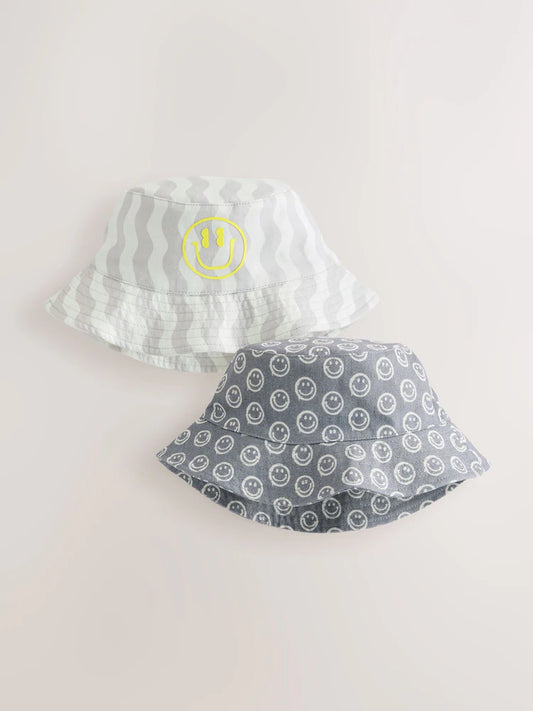 Grey face/wavy stripes - 2-pack fisherman hats
