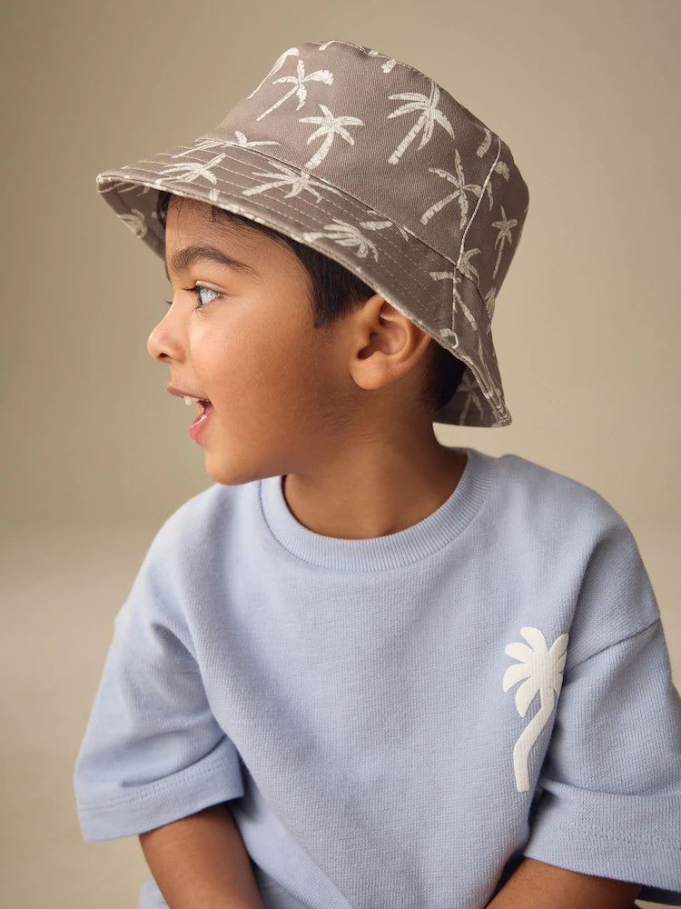 Black/tan with palm tree motif - 2-pack fisherman's hats