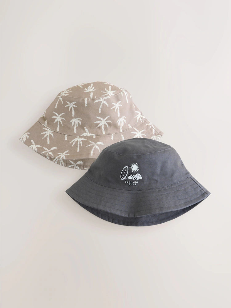 Black/tan with palm tree motif - 2-pack fisherman's hats