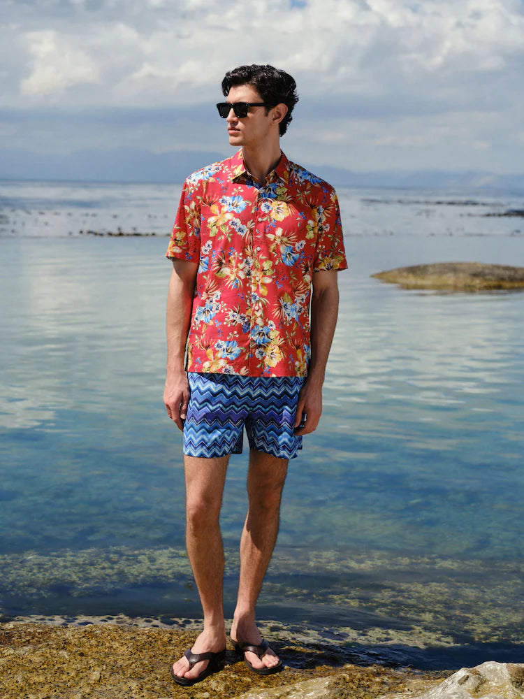 Red/Floral Relaxed Fit Print Short Sleeve Shirt