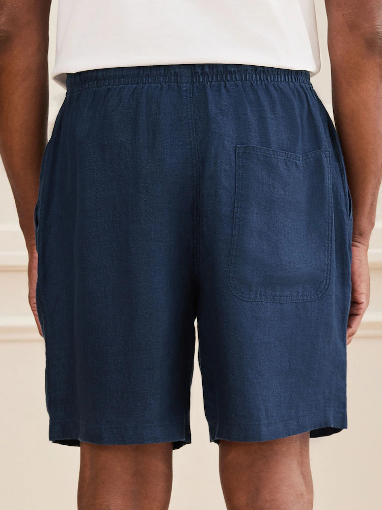 Marineblau - Shorts aus Baumwoll-Leinenmischung mit Gürtel
