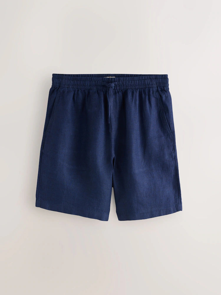 Marineblau - Shorts aus Baumwoll-Leinenmischung mit Gürtel