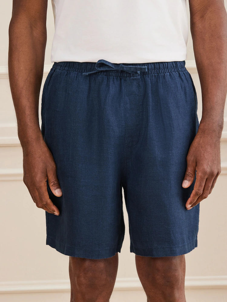 Marineblau - Shorts aus Baumwoll-Leinenmischung mit Gürtel