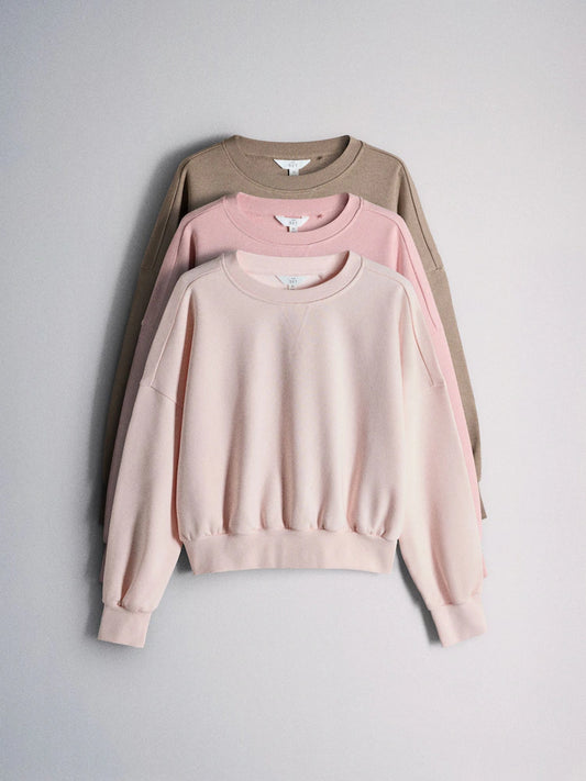 The Set Dropped Shoulder Crew Neck Sweat Tops 3 Pack