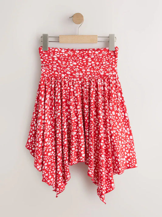 Red Floral Hanky Hem Skirt