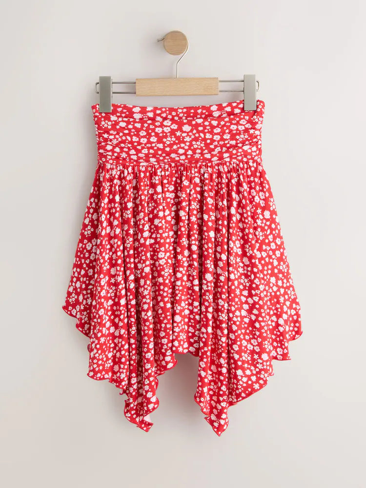 Red Floral Hanky Hem Skirt
