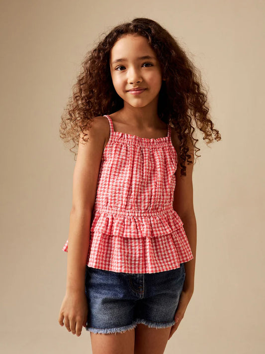 Red, Vichy - Peplum blouse with straps