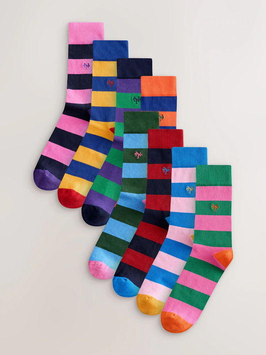 Green/blue/orange striped - sock sewing pattern, 8 pack