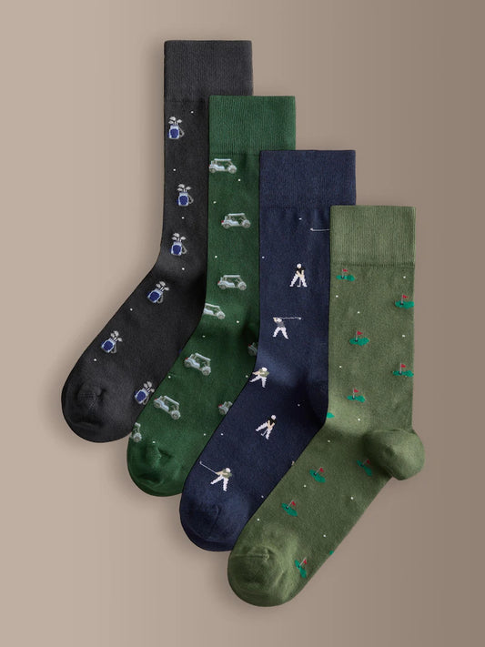 Blue/Green Golf - Signature Pattern Socks 4 Pack