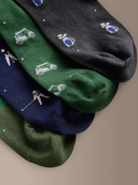 Blue/Green Golf - Signature Pattern Socks 4 Pack