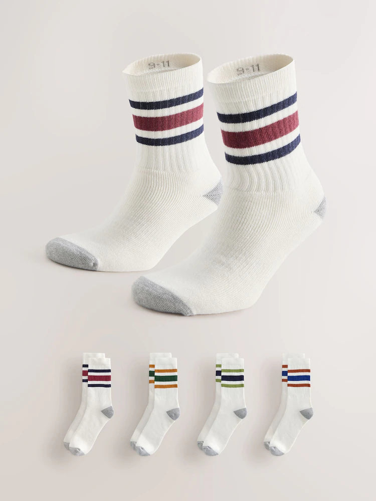 White with decorative stripes - Padded sports socks in a pack of 4