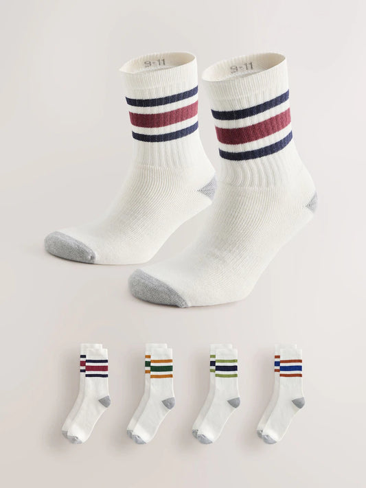 White with decorative stripes - Padded sports socks in a pack of 4