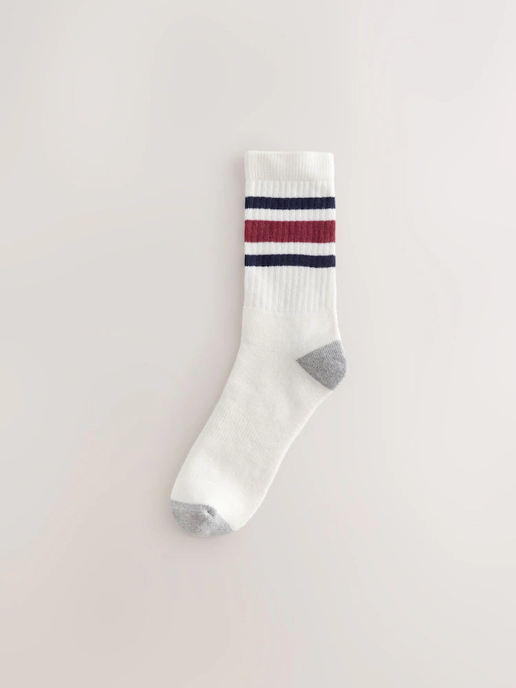 White with decorative stripes - Padded sports socks in a pack of 4