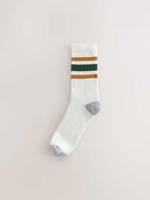 White with decorative stripes - Padded sports socks in a pack of 4