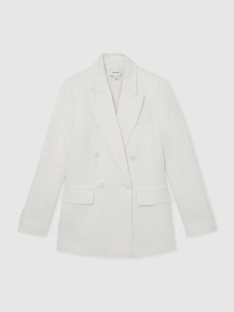Reiss Alyx double-breasted linen blend suit jacket