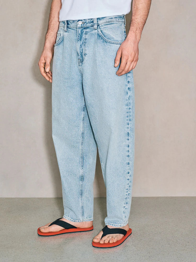 Medium Blue - Barrel Fit EDIT Pleated Jeans