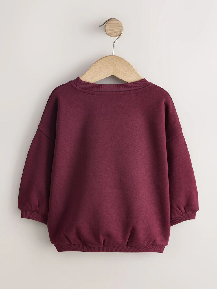 Burgundy Red Snack Club - Printed Crew Neck Sweat Top (3mths-7yrs)