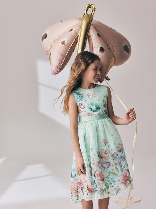 Green - Ball gown with floral pattern (3-16 years)