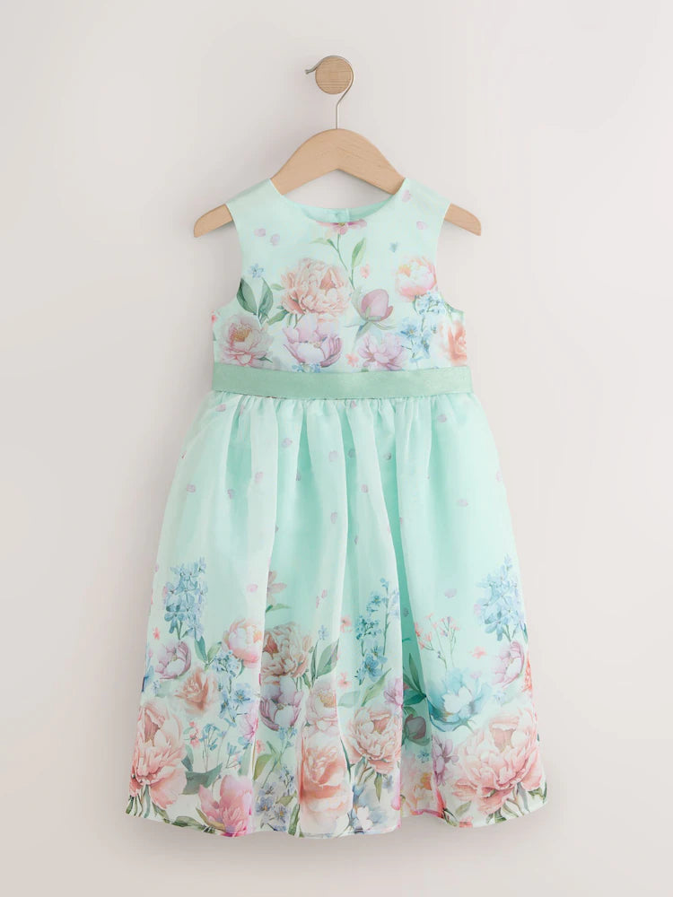 Green - Ball gown with floral pattern (3-16 years)