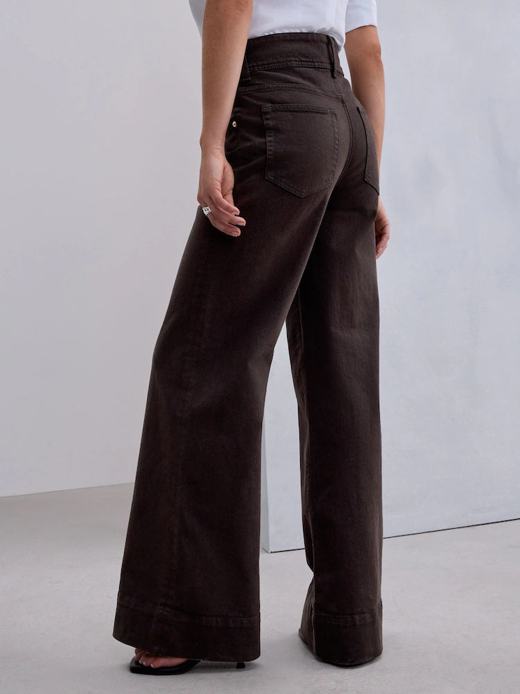 Chocolate brown - High rise stretch jeans with wide leg