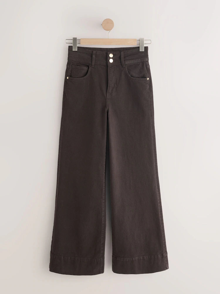 Chocolate brown - High rise stretch jeans with wide leg