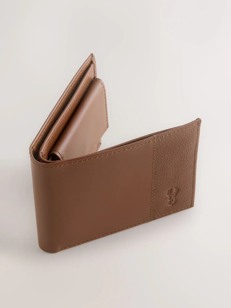 Light brown leather wallet with two compartments