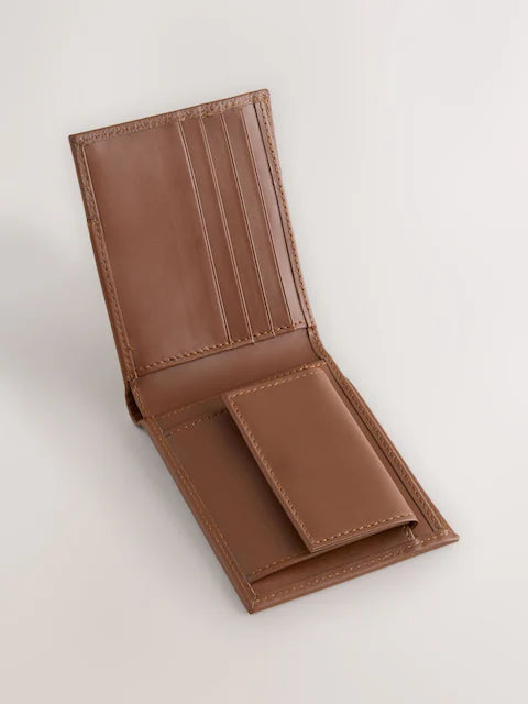 Light brown leather wallet with two compartments