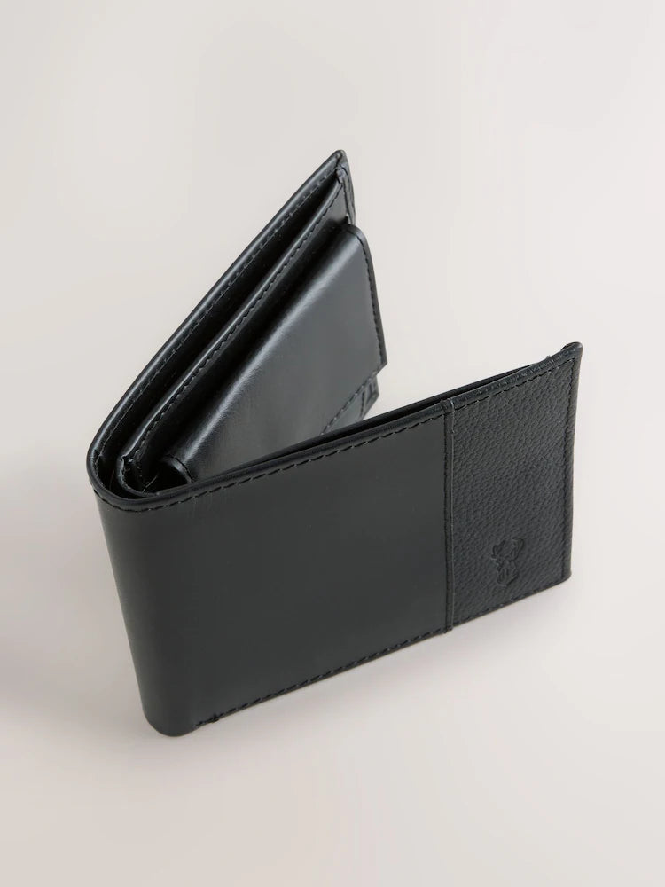 Black leather wallet with two compartments