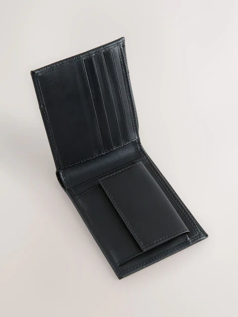 Black leather wallet with two compartments