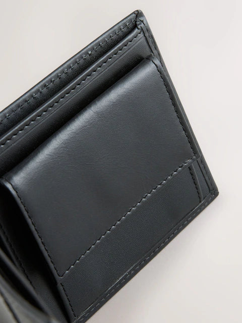 Black leather wallet with two compartments