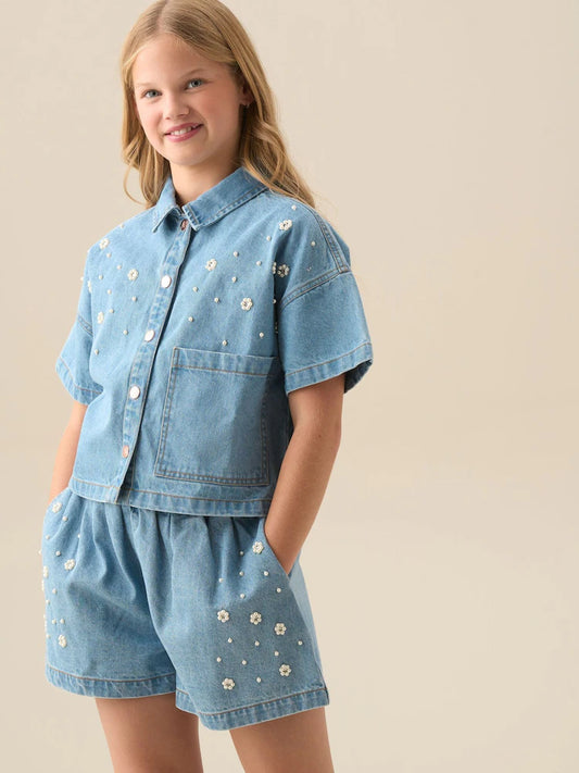 Angel & Rocket – Zeta – Boxy denim shirt with embellishments