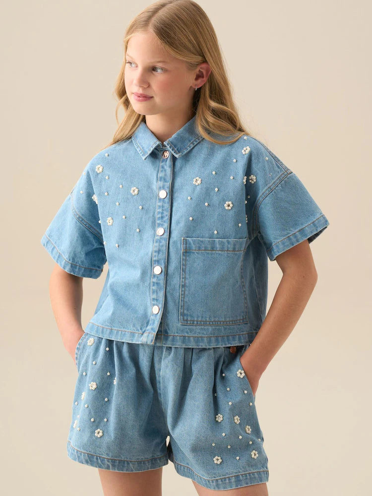 Angel & Rocket – Zeta – Boxy denim shirt with embellishments
