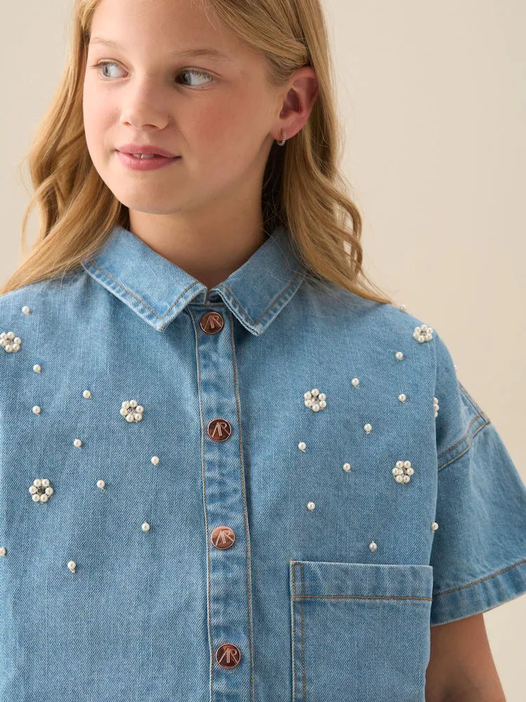 Angel & Rocket – Zeta – Boxy denim shirt with embellishments