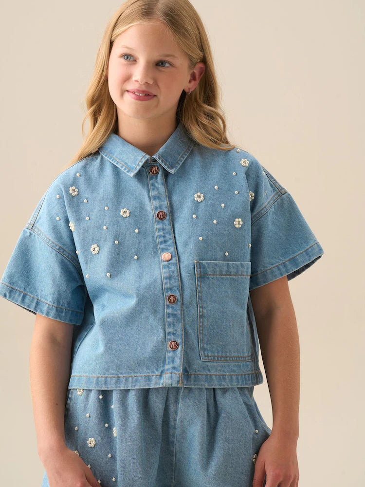 Angel & Rocket – Zeta – Boxy denim shirt with embellishments