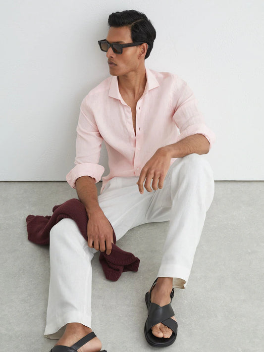 Rosérosa - Reiss Ruban linen shirt with cutaway collar and regular fit