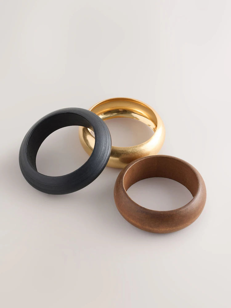 Wood/Gold Tone bangles in a pack of 3