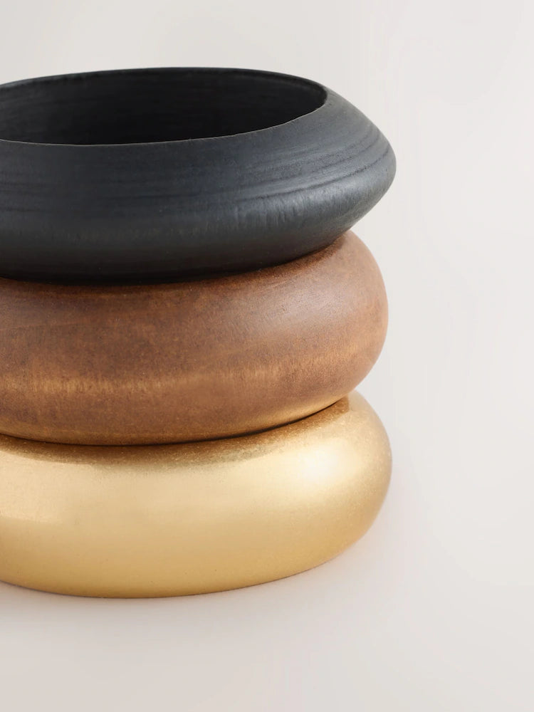 Wood/Gold Tone bangles in a pack of 3