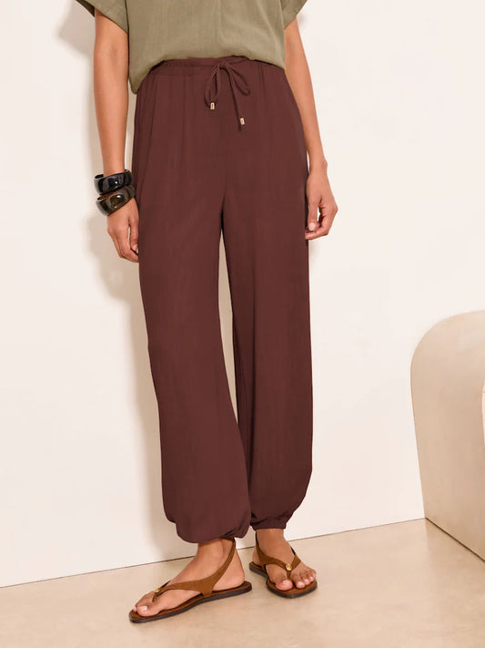 Chocolate brown - Lipsy trousers with balloon cut and linen content