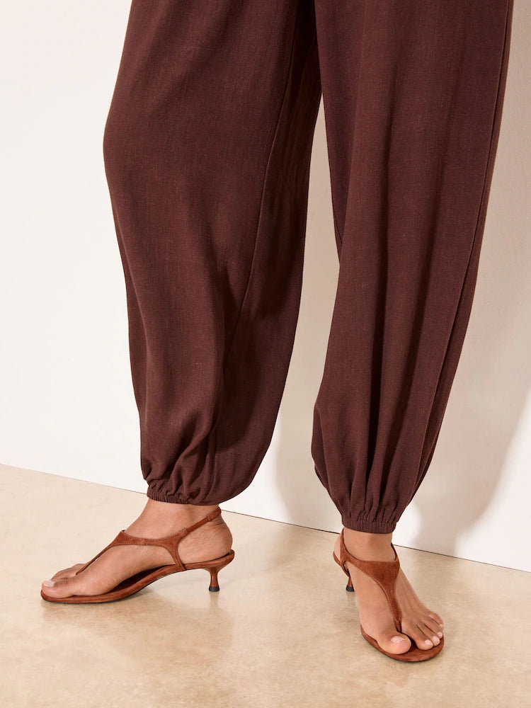 Chocolate brown - Lipsy trousers with balloon cut and linen content