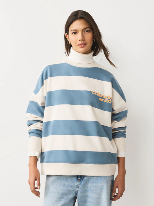 Blue/Ecru - Striped graphic sweatshirt with round neck 'Colarado' City long sleeve