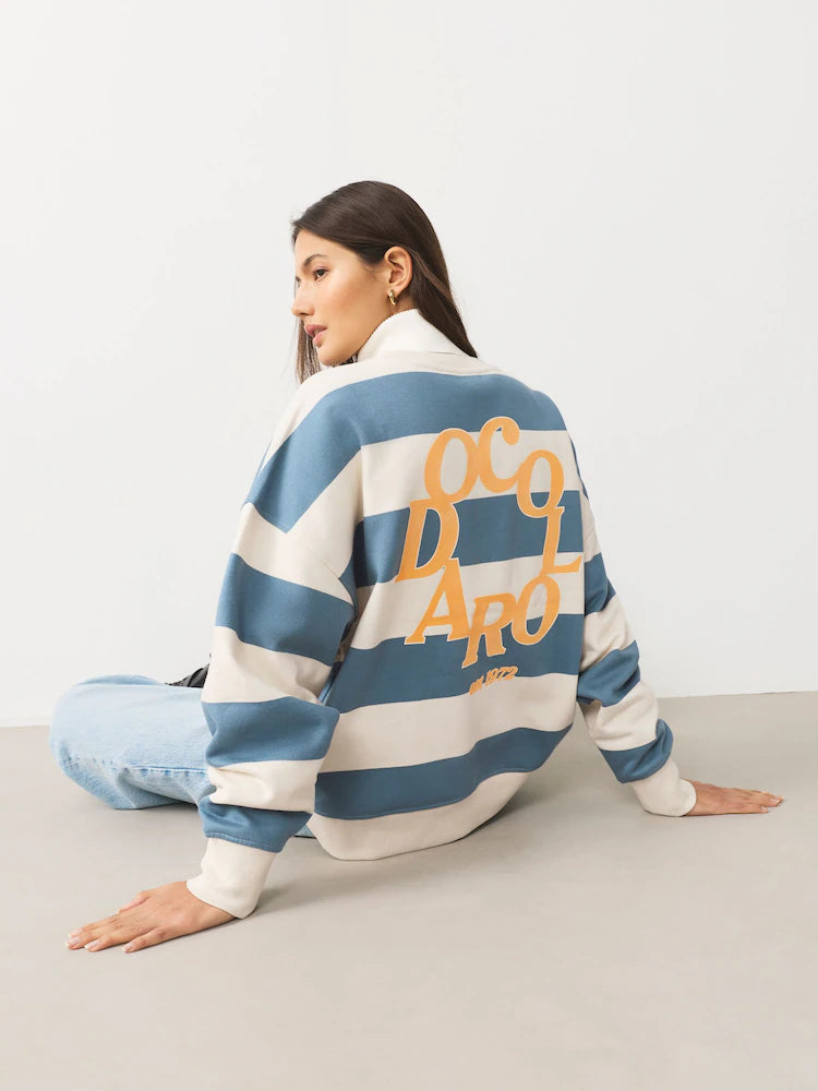 Blue/Ecru - Striped graphic sweatshirt with round neck 'Colarado' City long sleeve